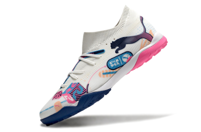 Men's Puma Future Ultimate TF Artificial Turf Low-Tops Football Shoes - White/Pink/Blue