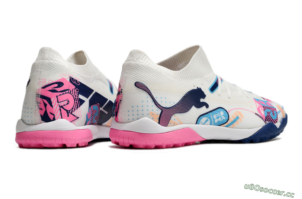 Men's Puma Future Ultimate TF Artificial Turf Low-Tops Football Shoes - White/Pink/Blue 6