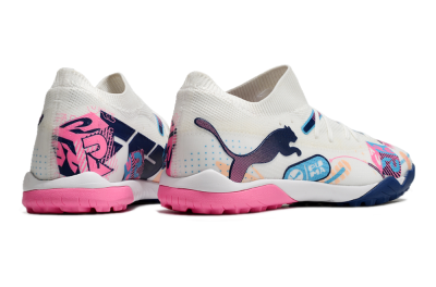 Men's Puma Future Ultimate TF Artificial Turf Low-Tops Football Shoes - White/Pink/Blue