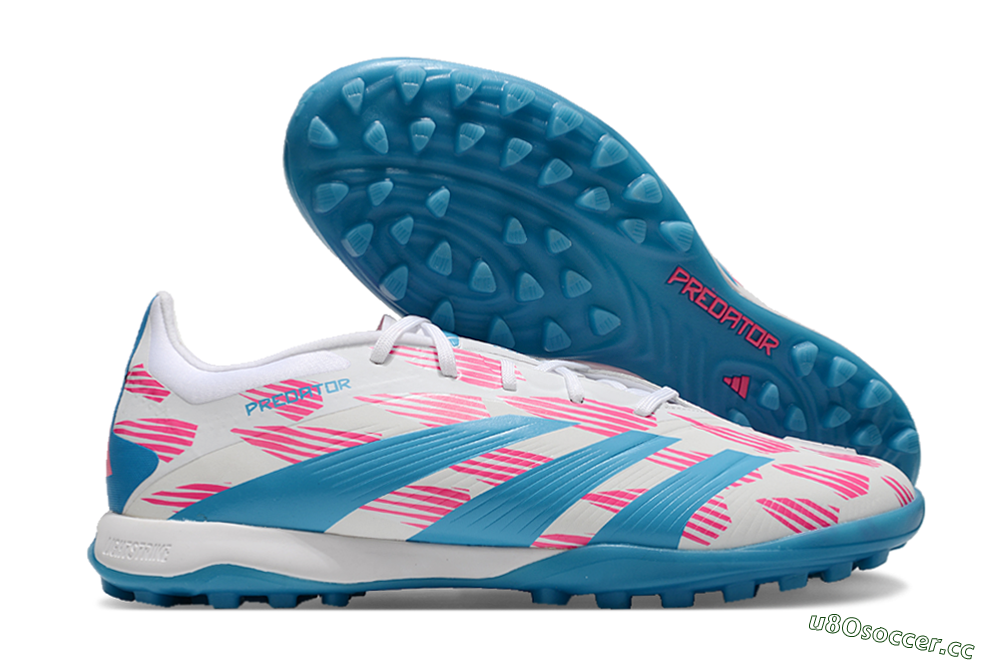 Men's Adidas Predator Elite 24 TF Artificial Turf Low-Tops Football Shoes - White/Pink/Blue 2