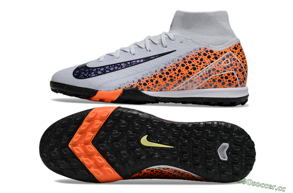 Unisex Nike Air Zoom Mercurial Superfly 10 Elite TF Artificial Turf High-Tops Football Shoes - White/Black/Orange 1