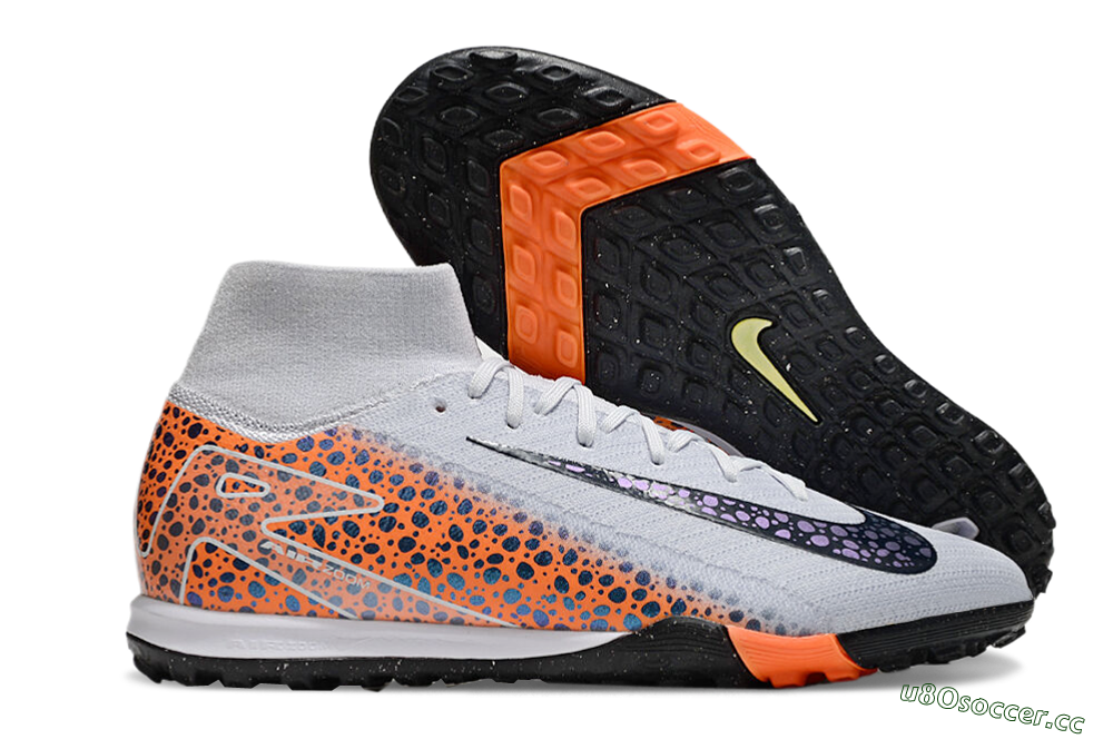 Unisex Nike Air Zoom Mercurial Superfly 10 Elite TF Artificial Turf High-Tops Football Shoes - White/Black/Orange 2