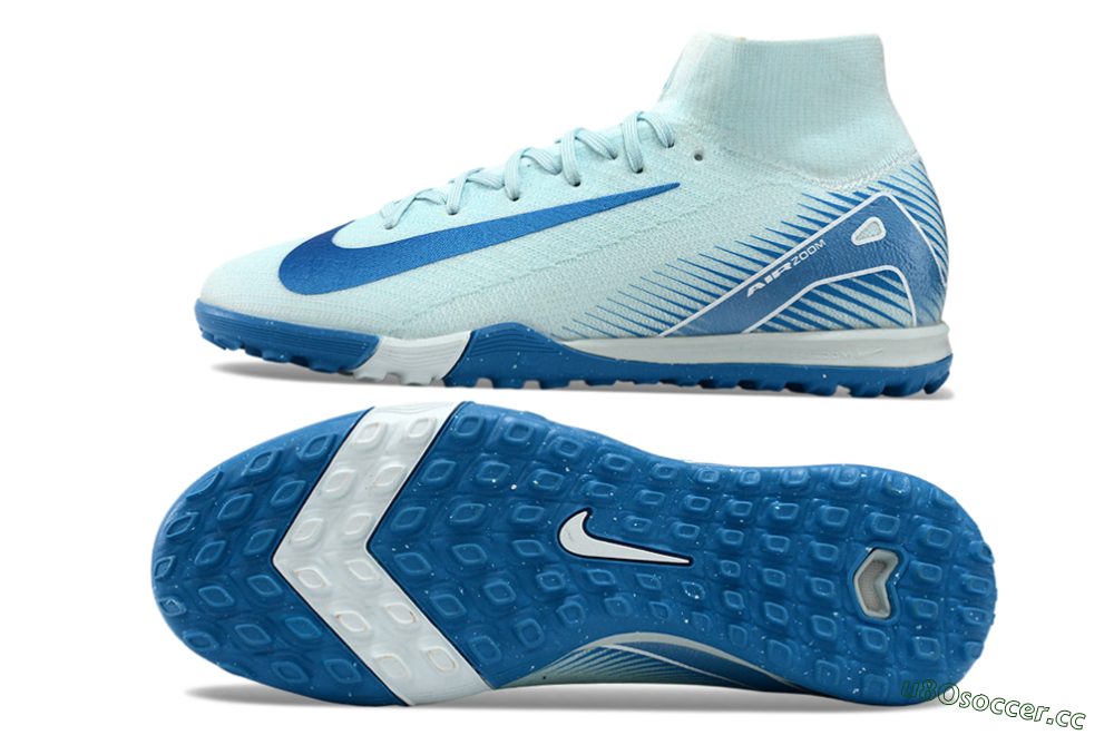 Unisex Nike Air Zoom Mercurial Superfly 10 Elite TF Artificial Turf High-Tops Football Shoes - Jade/Beige/Blue 1