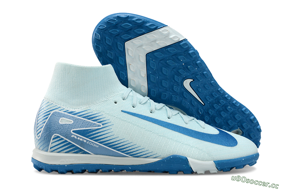 Unisex Nike Air Zoom Mercurial Superfly 10 Elite TF Artificial Turf High-Tops Football Shoes - Jade/Beige/Blue 2