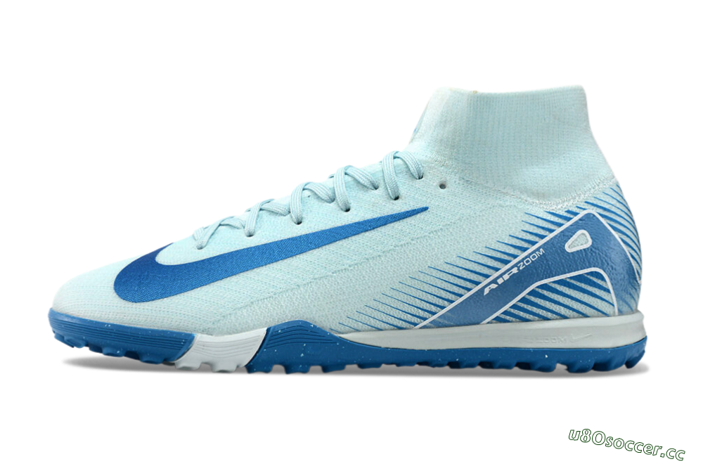 Unisex Nike Air Zoom Mercurial Superfly 10 Elite TF Artificial Turf High-Tops Football Shoes - Jade/Beige/Blue 0