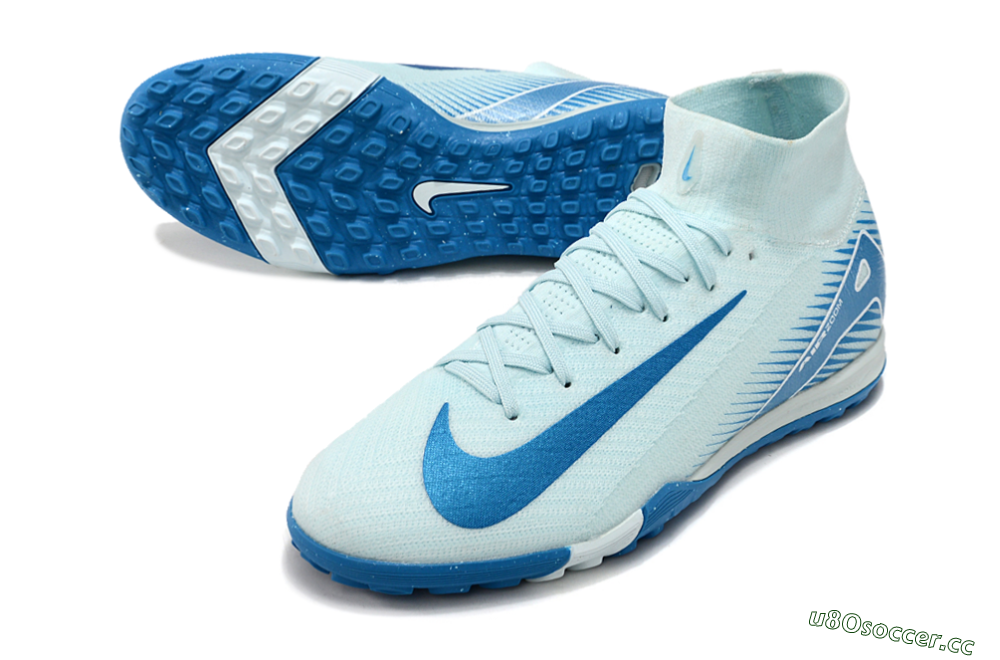 Unisex Nike Air Zoom Mercurial Superfly 10 Elite TF Artificial Turf High-Tops Football Shoes - Jade/Beige/Blue 3