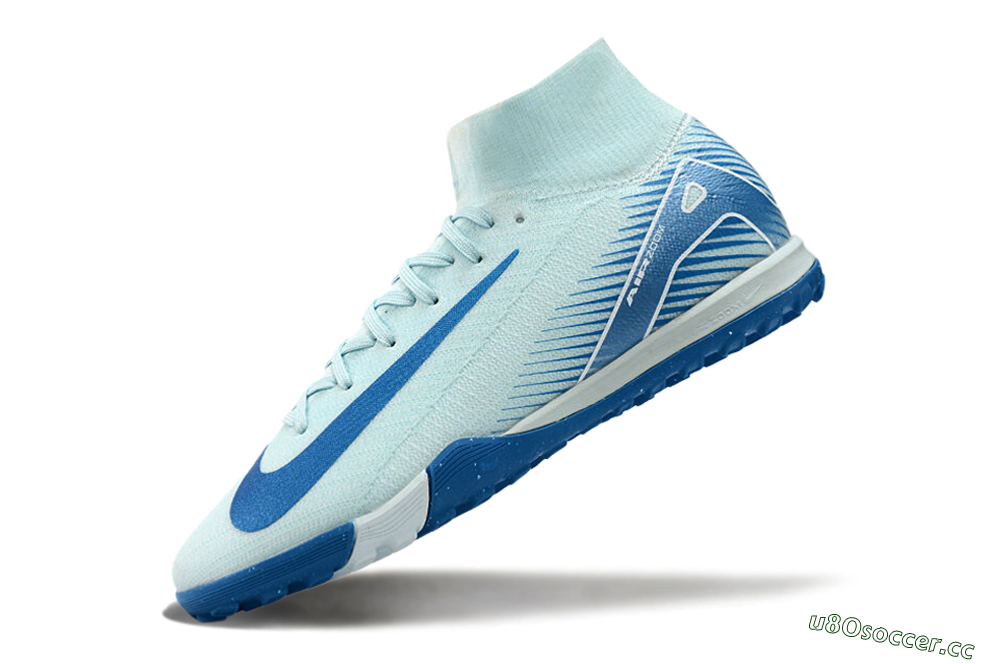 Unisex Nike Air Zoom Mercurial Superfly 10 Elite TF Artificial Turf High-Tops Football Shoes - Jade/Beige/Blue 5