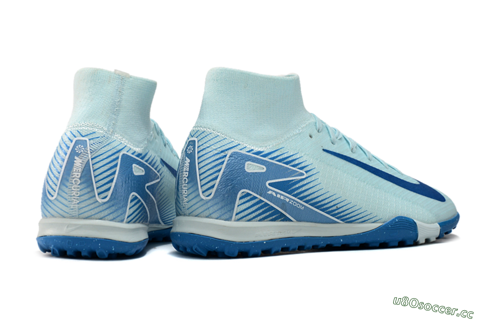 Unisex Nike Air Zoom Mercurial Superfly 10 Elite TF Artificial Turf High-Tops Football Shoes - Jade/Beige/Blue 6