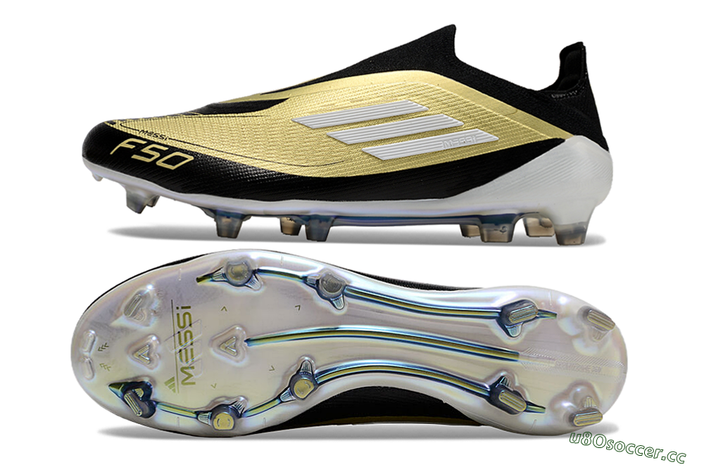 Men's Adidas F50 Adizero Messi Laceless FG Firm Ground Low-Tops Football Boots - Gold/White/Black 1