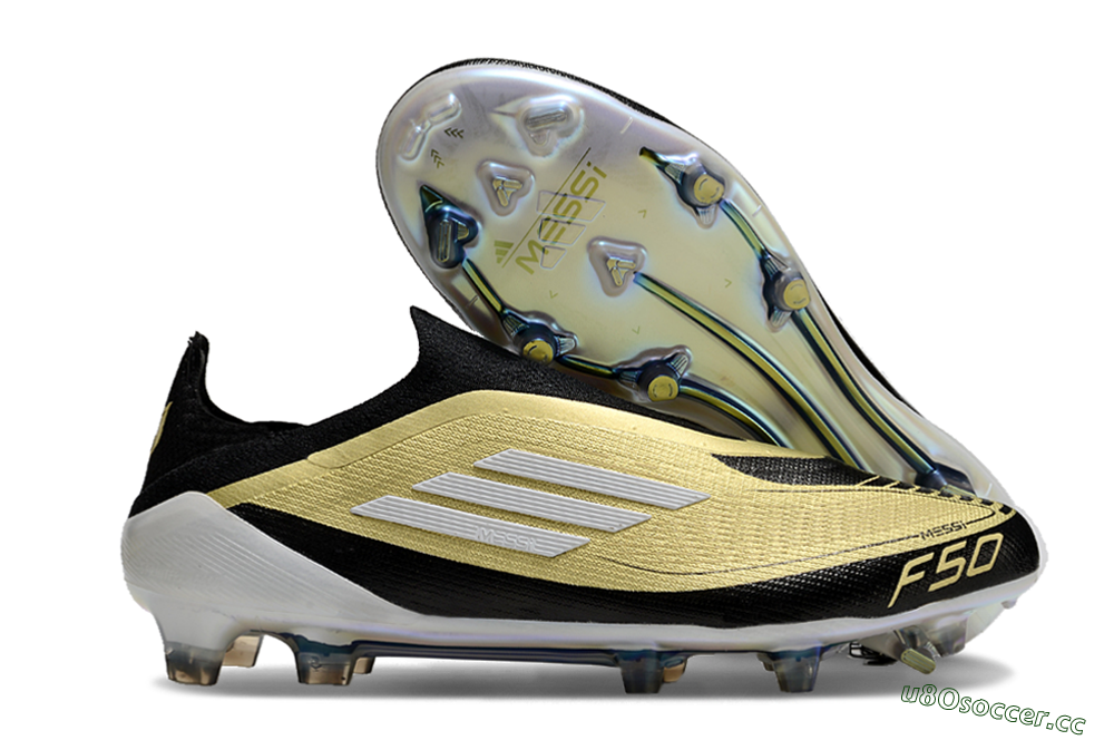 Men's Adidas F50 Adizero Messi Laceless FG Firm Ground Low-Tops Football Boots - Gold/White/Black 2