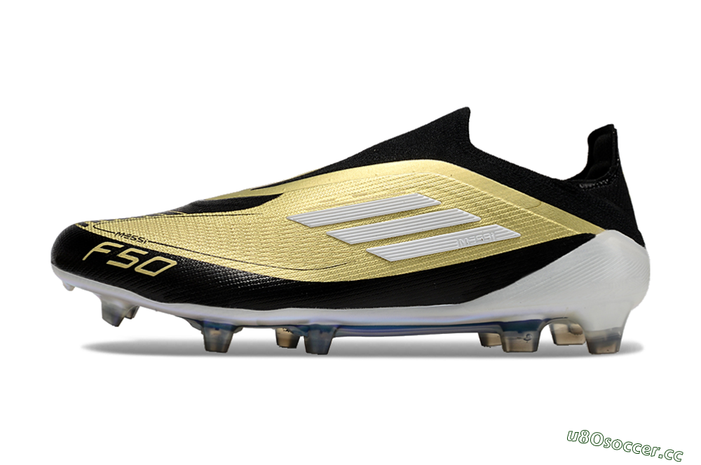 Men's Adidas F50 Adizero Messi Laceless FG Firm Ground Low-Tops Football Boots - Gold/White/Black 0