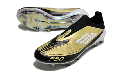 Men's Adidas F50 Adizero Messi Laceless FG Firm Ground Low-Tops Football Boots - Gold/White/Black