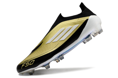 Men's Adidas F50 Adizero Messi Laceless FG Firm Ground Low-Tops Football Boots - Gold/White/Black