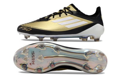 Men's Adidas F50 Adizero Messi FG Firm Ground Low-Tops Football Boots - Gold/White/Black