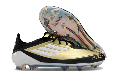 Men's Adidas F50 Adizero Messi FG Firm Ground Low-Tops Football Boots - Gold/White/Black