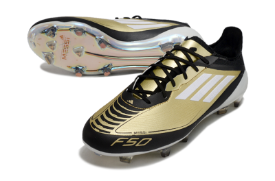 Men's Adidas F50 Adizero Messi FG Firm Ground Low-Tops Football Boots - Gold/White/Black