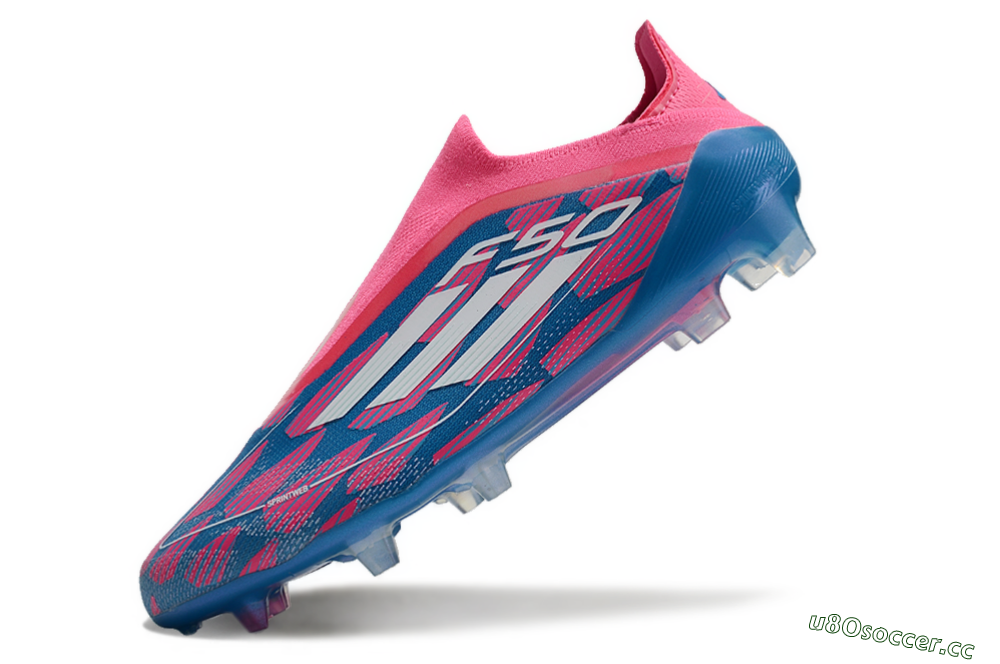 Men's Adidas F50 Elite Laceless FG Firm Ground Low-Tops Football Boots - Blue/Pink/White 2