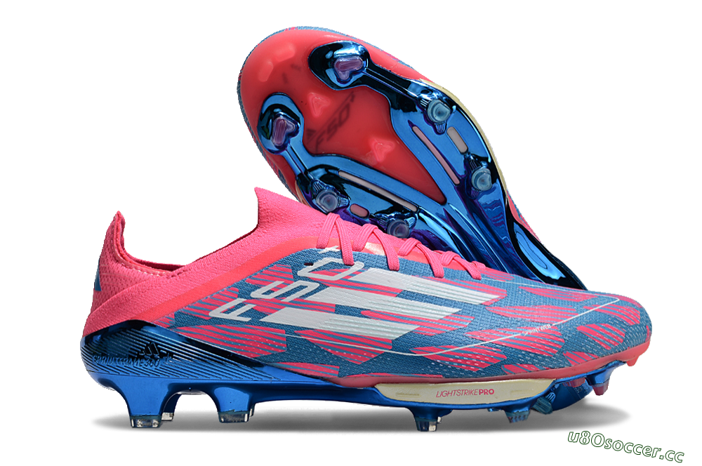Men's Adidas F50+ Lightstrike Pro FG Firm Ground Low-Tops Football Boots - Blue/Pink/White 2