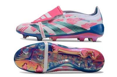 Men's Adidas Predator Elite Foldover Tongue FG Firm Ground Low-Tops Football Boots - White/Blue/Pink