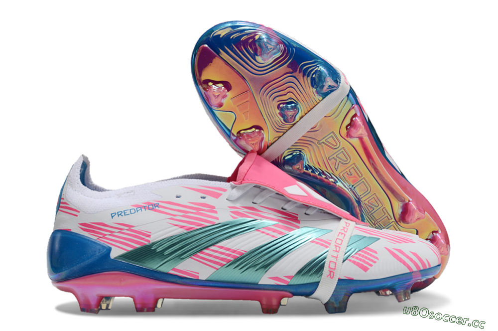 Men's Adidas Predator Elite Foldover Tongue FG Firm Ground Low-Tops Football Boots - White/Blue/Pink 2