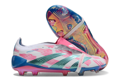 Men's Adidas Predator Elite Foldover Tongue FG Firm Ground Low-Tops Football Boots - White/Blue/Pink