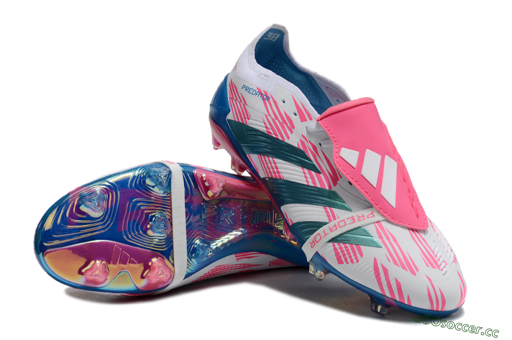 Men's Adidas Predator Elite Foldover Tongue FG Firm Ground Low-Tops Football Boots - White/Blue/Pink 3
