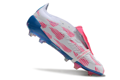 Men's Adidas Predator Elite Foldover Tongue FG Firm Ground Low-Tops Football Boots - White/Blue/Pink