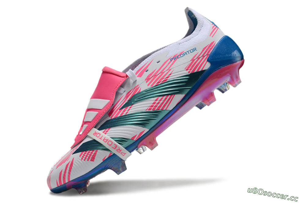 Men's Adidas Predator Elite Foldover Tongue FG Firm Ground Low-Tops Football Boots - White/Blue/Pink 5