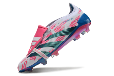 Men's Adidas Predator Elite Foldover Tongue FG Firm Ground Low-Tops Football Boots - White/Blue/Pink