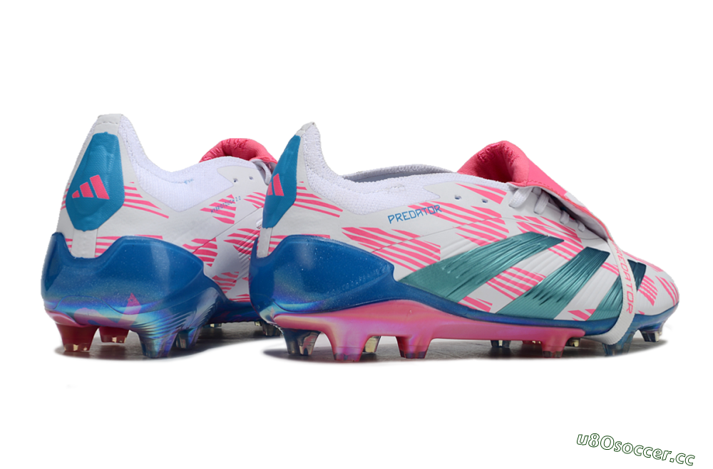 Men's Adidas Predator Elite Foldover Tongue FG Firm Ground Low-Tops Football Boots - White/Blue/Pink 6
