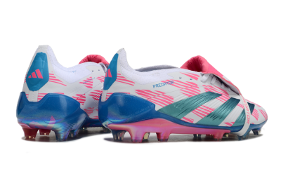 Men's Adidas Predator Elite Foldover Tongue FG Firm Ground Low-Tops Football Boots - White/Blue/Pink