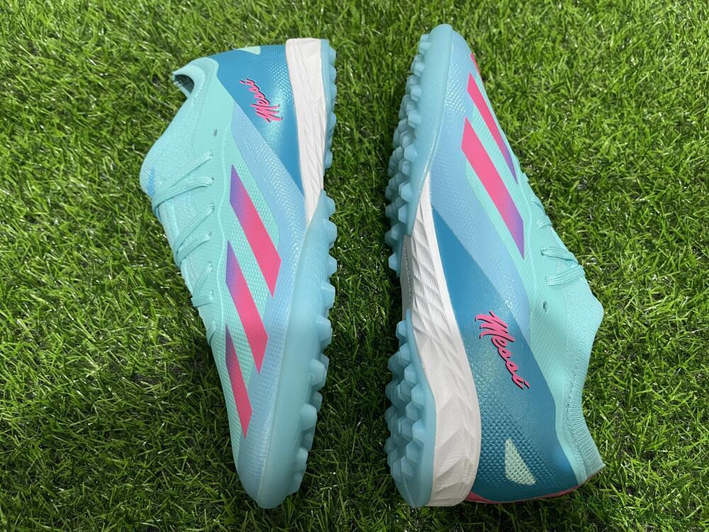 Men's Adidas X Crazyfast.1 TF Artificial Turf Low-Tops Football Shoes - Jade/Pink/Purple