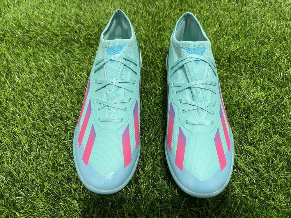Men's Adidas X Crazyfast.1 TF Artificial Turf Low-Tops Football Shoes - Jade/Pink/Purple
