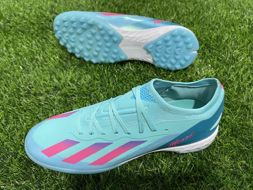 Men's Adidas X Crazyfast.1 TF Artificial Turf Low-Tops Football Shoes - Jade/Pink/Purple