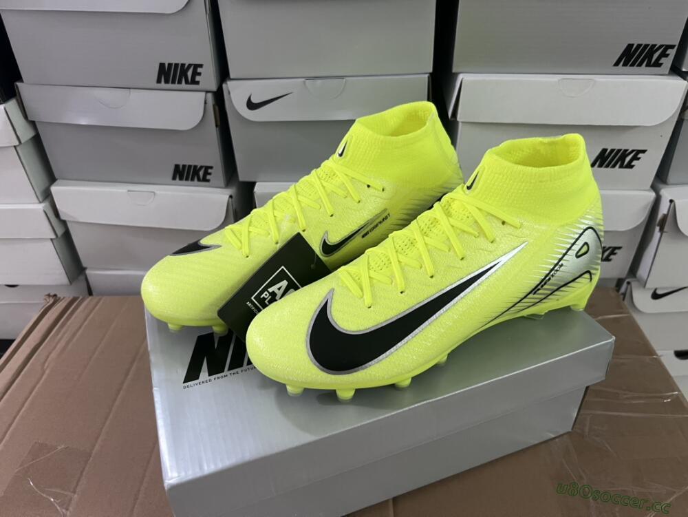 Unisex Nike Air Zoom Mercurial Superfly 10 Elite AG Artificial Grass High-Tops Football Boots - Yellow/Silver/Black