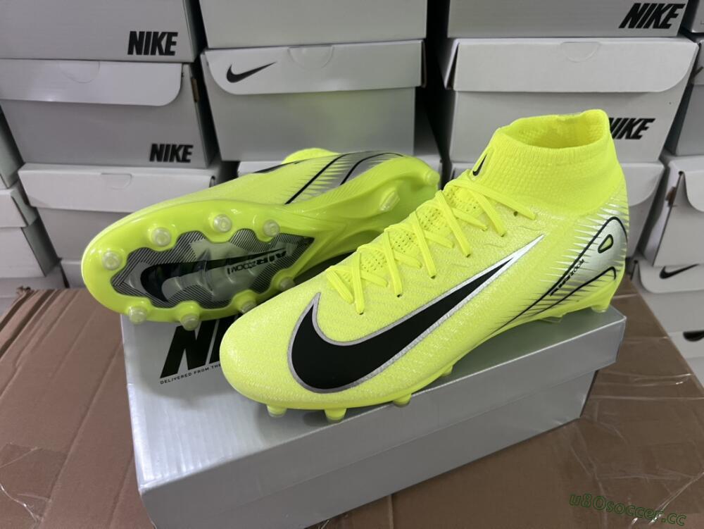 Unisex Nike Air Zoom Mercurial Superfly 10 Elite AG Artificial Grass High-Tops Football Boots - Yellow/Silver/Black