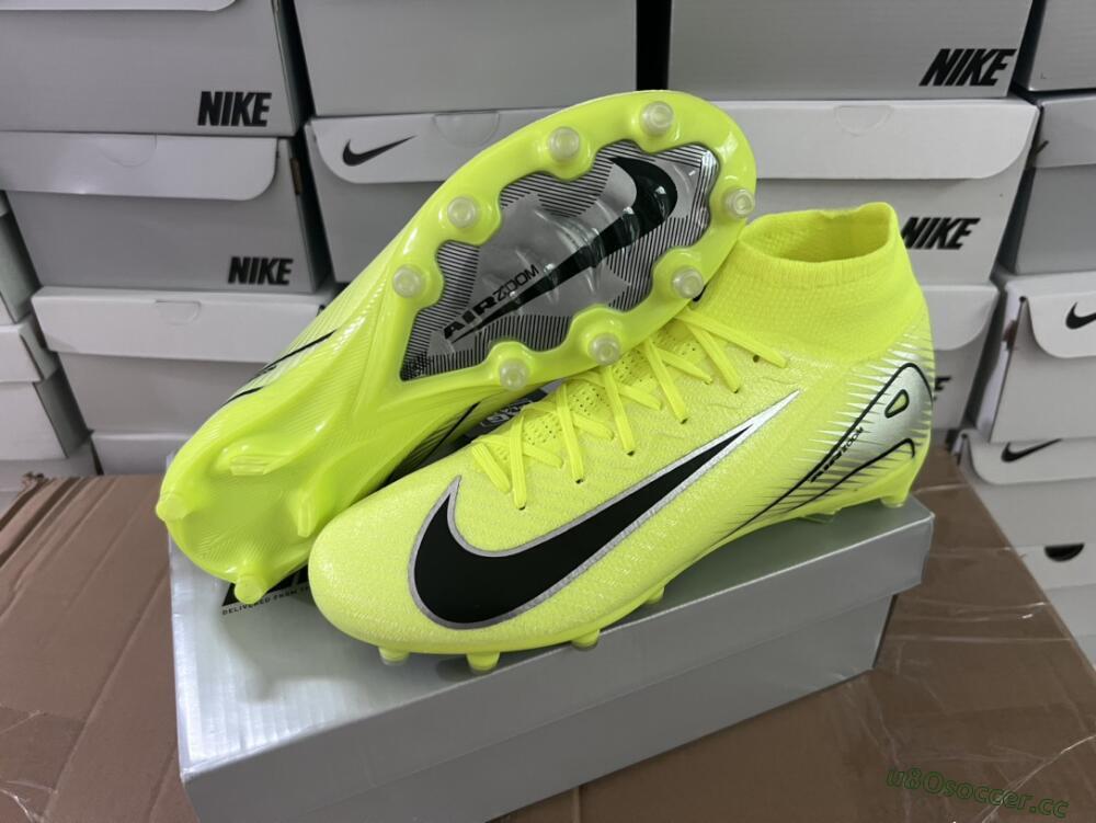 Unisex Nike Air Zoom Mercurial Superfly 10 Elite AG Artificial Grass High-Tops Football Boots - Yellow/Silver/Black