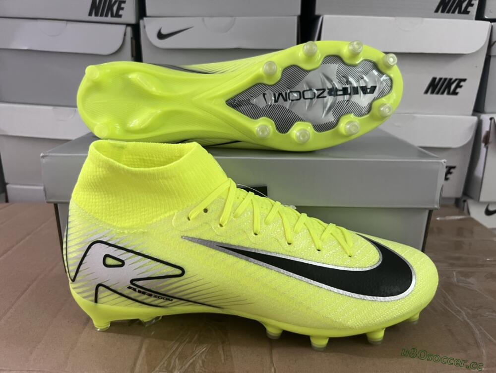 Unisex Nike Air Zoom Mercurial Superfly 10 Elite AG Artificial Grass High-Tops Football Boots - Yellow/Silver/Black