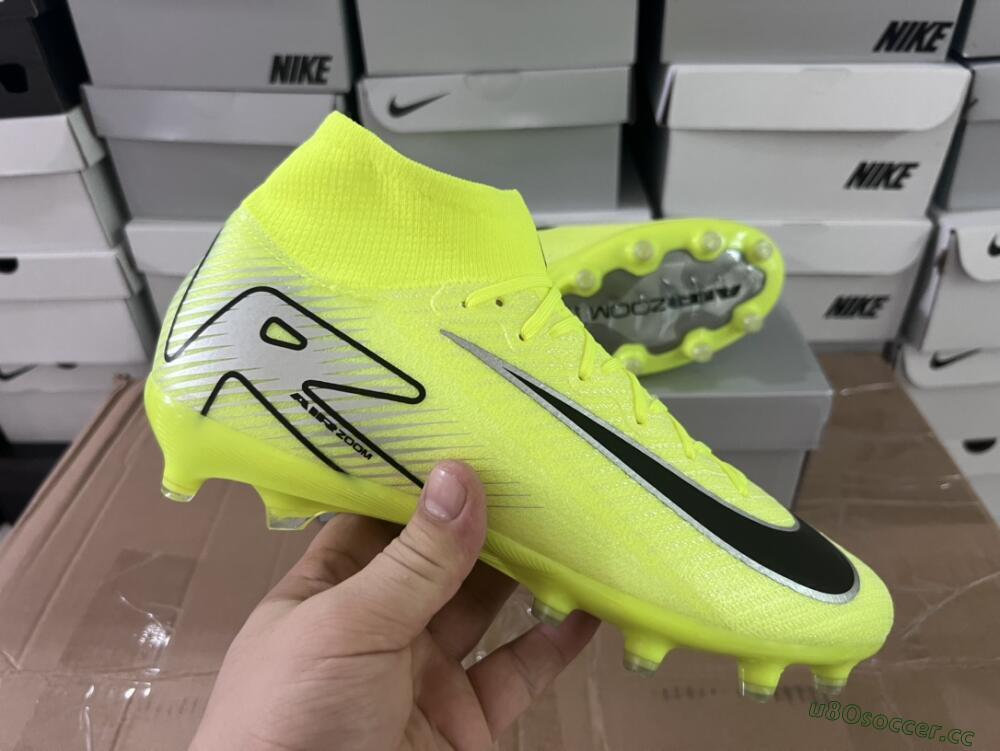 Unisex Nike Air Zoom Mercurial Superfly 10 Elite AG Artificial Grass High-Tops Football Boots - Yellow/Silver/Black
