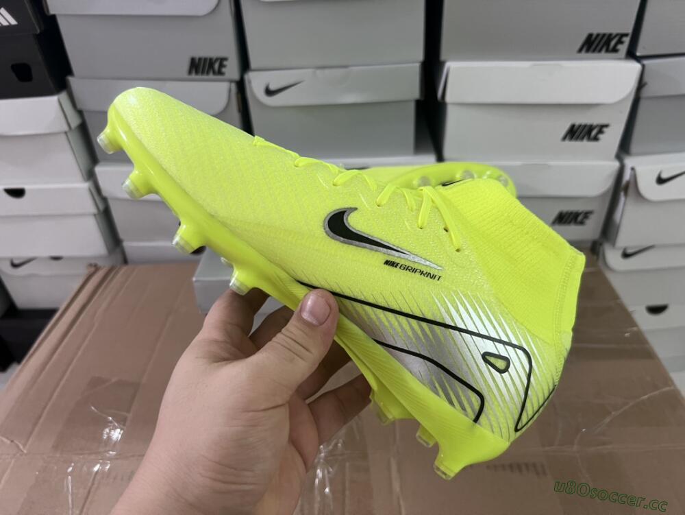 Unisex Nike Air Zoom Mercurial Superfly 10 Elite AG Artificial Grass High-Tops Football Boots - Yellow/Silver/Black