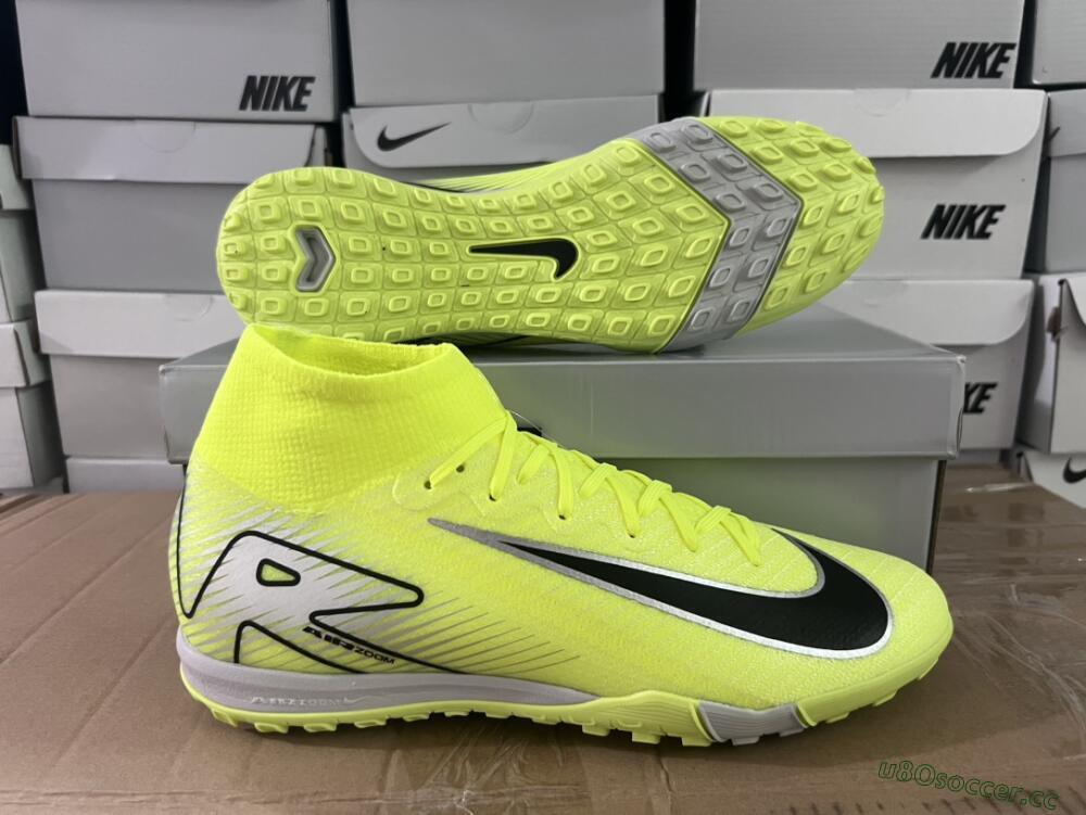 Unisex Nike Air Zoom Mercurial Superfly 10 Elite TF Artificial Turf High-Tops Football Shoes - Yellow/Silver/Black