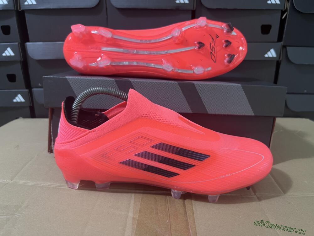 Unisex Adidas F50 Elite Laceless FG Firm Ground Low-Tops Football Boots - Red/Blue/Silver