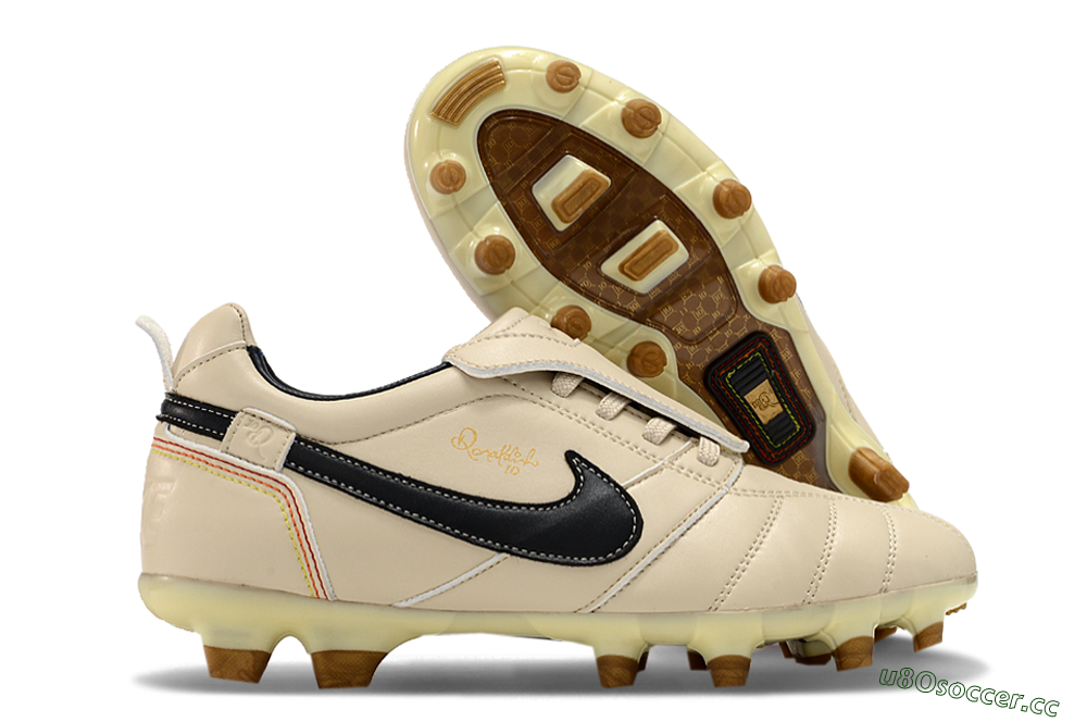 Men's Ronaldo x Nike Tiempo Legend R10 Elite FG Firm Ground Low-Tops Football Boots - Beige/Black 2