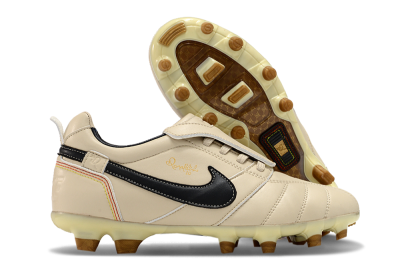 Men's Ronaldo x Nike Tiempo Legend R10 Elite FG Firm Ground Low-Tops Football Boots - Beige/Black