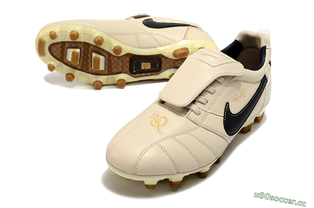 Men's Ronaldo x Nike Tiempo Legend R10 Elite FG Firm Ground Low-Tops Football Boots - Beige/Black 3