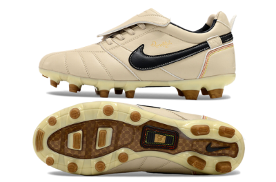 Men's Ronaldo x Nike Tiempo Legend R10 Elite FG Firm Ground Low-Tops Football Boots - Beige/Black
