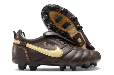 Men's Ronaldo x Nike Tiempo Legend R10 Elite FG Firm Ground Low-Tops Football Boots - Brown/Gold