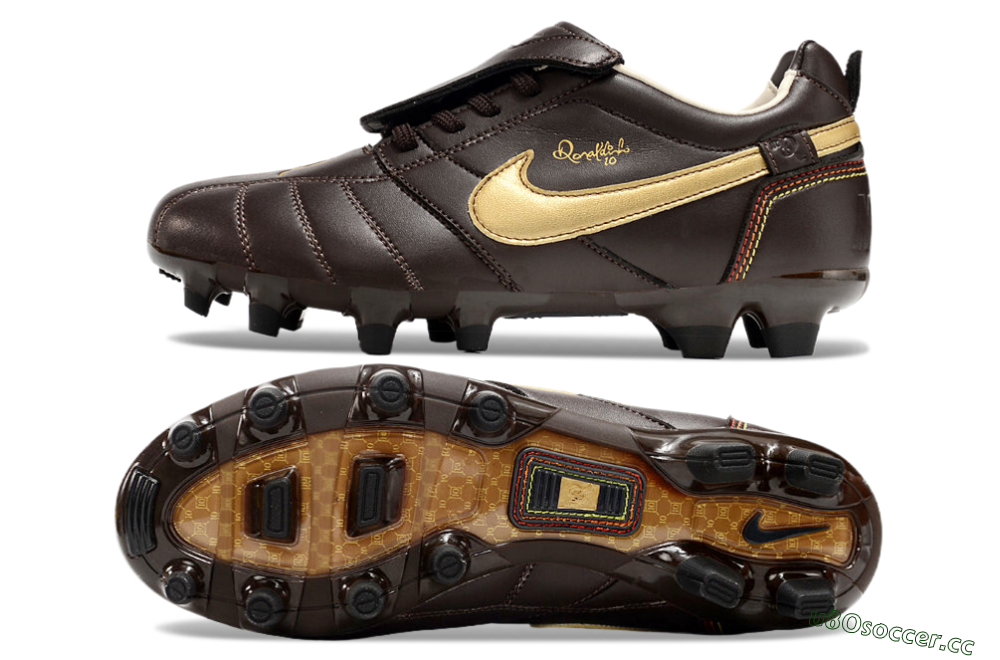 Men's Ronaldo x Nike Tiempo Legend R10 Elite FG Firm Ground Low-Tops Football Boots - Brown/Gold 1