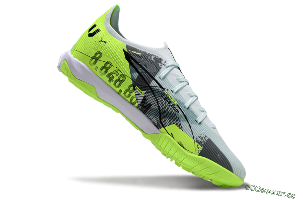 Men's Puma Ultra 5 Ultimate TF Artificial Turf Low-Tops Football Shoes - Grey/Green/Black 4