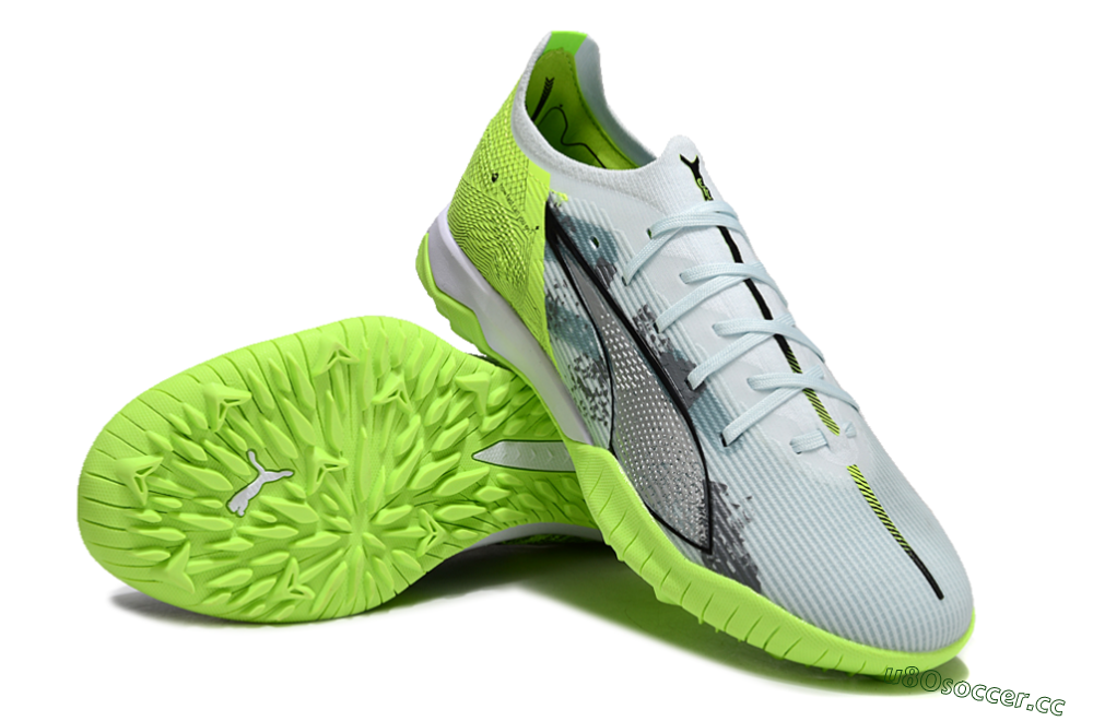 Men's Puma Ultra 5 Ultimate TF Artificial Turf Low-Tops Football Shoes - Grey/Green/Black 3